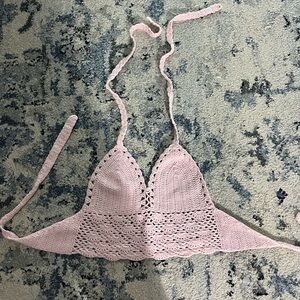 Pink Crochet Halter Bralette